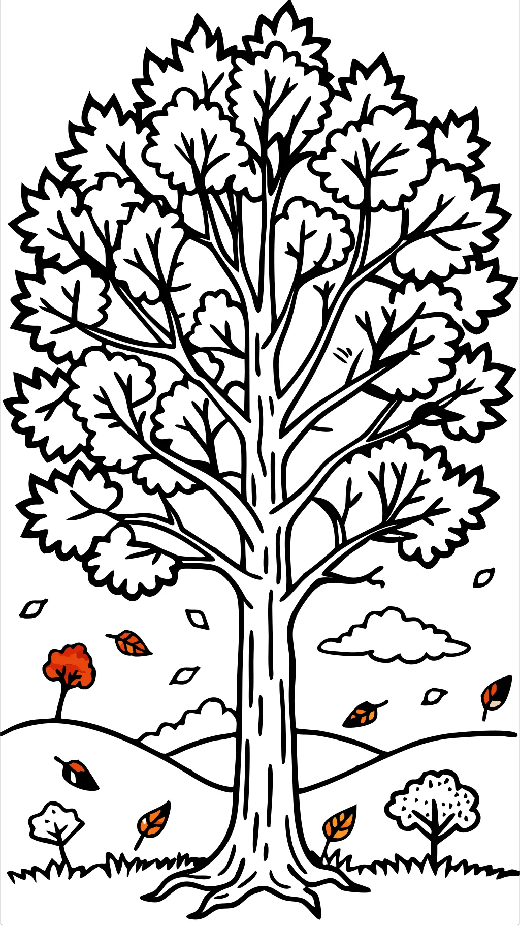 coloring page of a fall tree